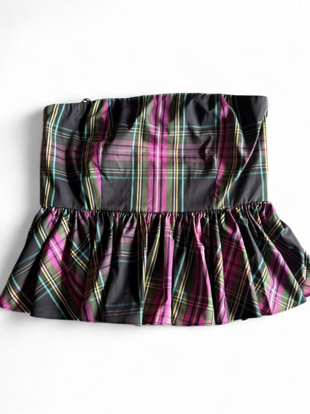 J CREW | Crew Strapless Taffeta Plaid Peplum Top Size US 4 | NWT